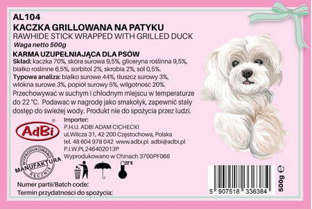 AL104 RAWHIDE STICK WRAPPED WITH GRILLED DUCK 500g 