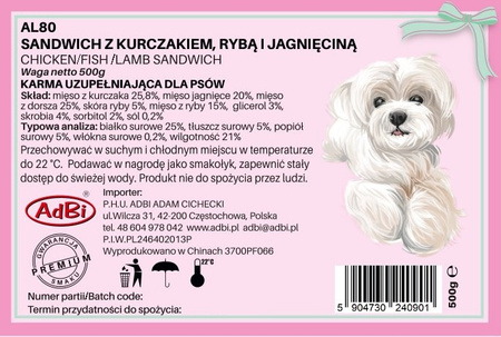 AL80 SANDWICH Z KURCZAKIEM, RYBĄ I JAGNIĘCINĄ 500G 