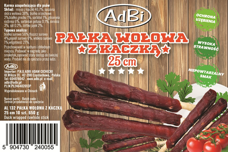 AL132 PAŁKA WOŁOWA Z KACZKĄ 25cm (60-65g) - 10szt  