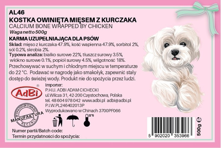 AL46 UDKA - KOSTKA OWINIĘTA MIĘSEM Z KURCZAKA 500g  - DOSTAWA 30.07.2025