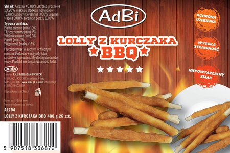 AL204 LOLLY Z KURCZAKA BBQ 400g - 26szt