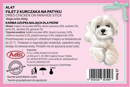 AL47 DRIED CHICKEN ON RAWHIDE STICK 500G