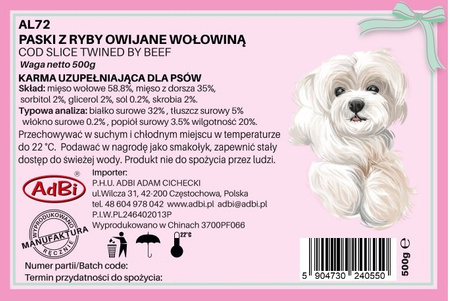 AL72 PASKI Z RYBY OWIJANE WOŁOWINĄ 500G
