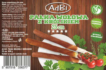 AL140 PAŁKA WOŁOWA Z KRÓLIKIEM 25cm  650g (10szt)